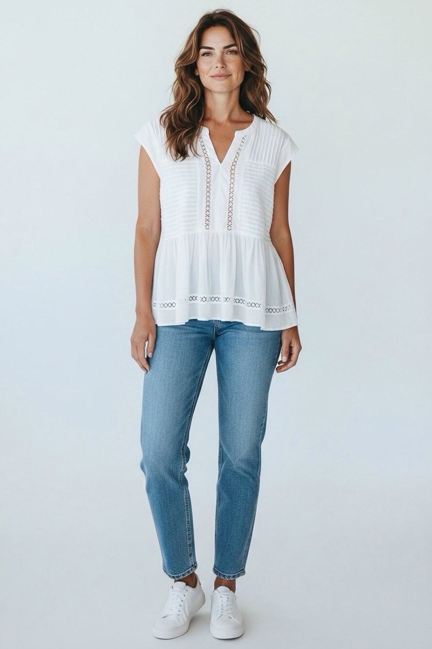 PALE SKY Women’s White Keyhole Sleeveless Crochet Top With Tank Boho, Indie XL